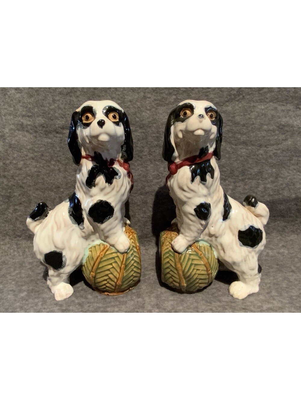 Vintage Pair of Majolica Stanfordshire Cavalier King Charles Spaniel Bookends